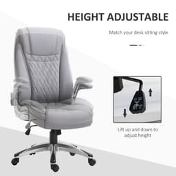 image-High Back Executive Office Chair Home Swivel PU Leather Chair, Grey