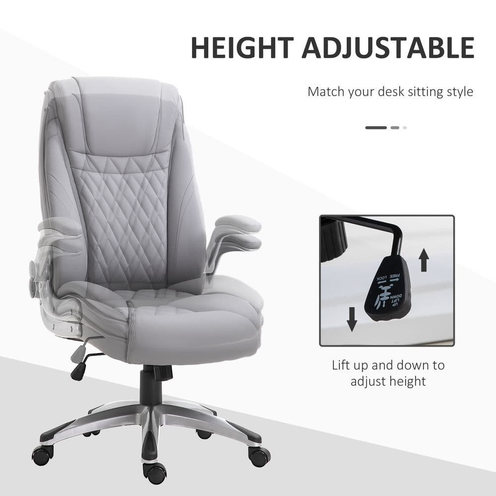 image-High Back Executive Office Chair Home Swivel PU Leather Chair, Grey
