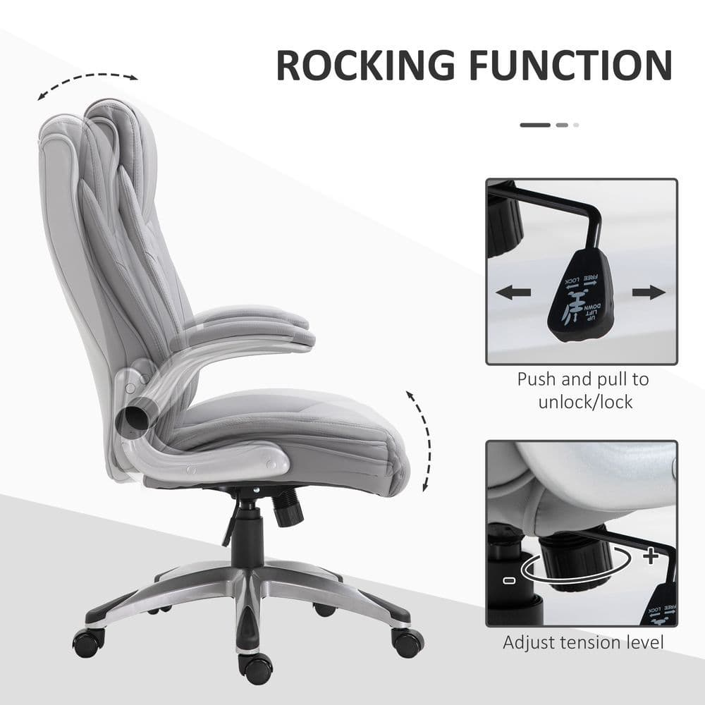 image-High Back Executive Office Chair Home Swivel PU Leather Chair, Grey