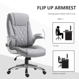 image-High Back Executive Office Chair Home Swivel PU Leather Chair, Grey