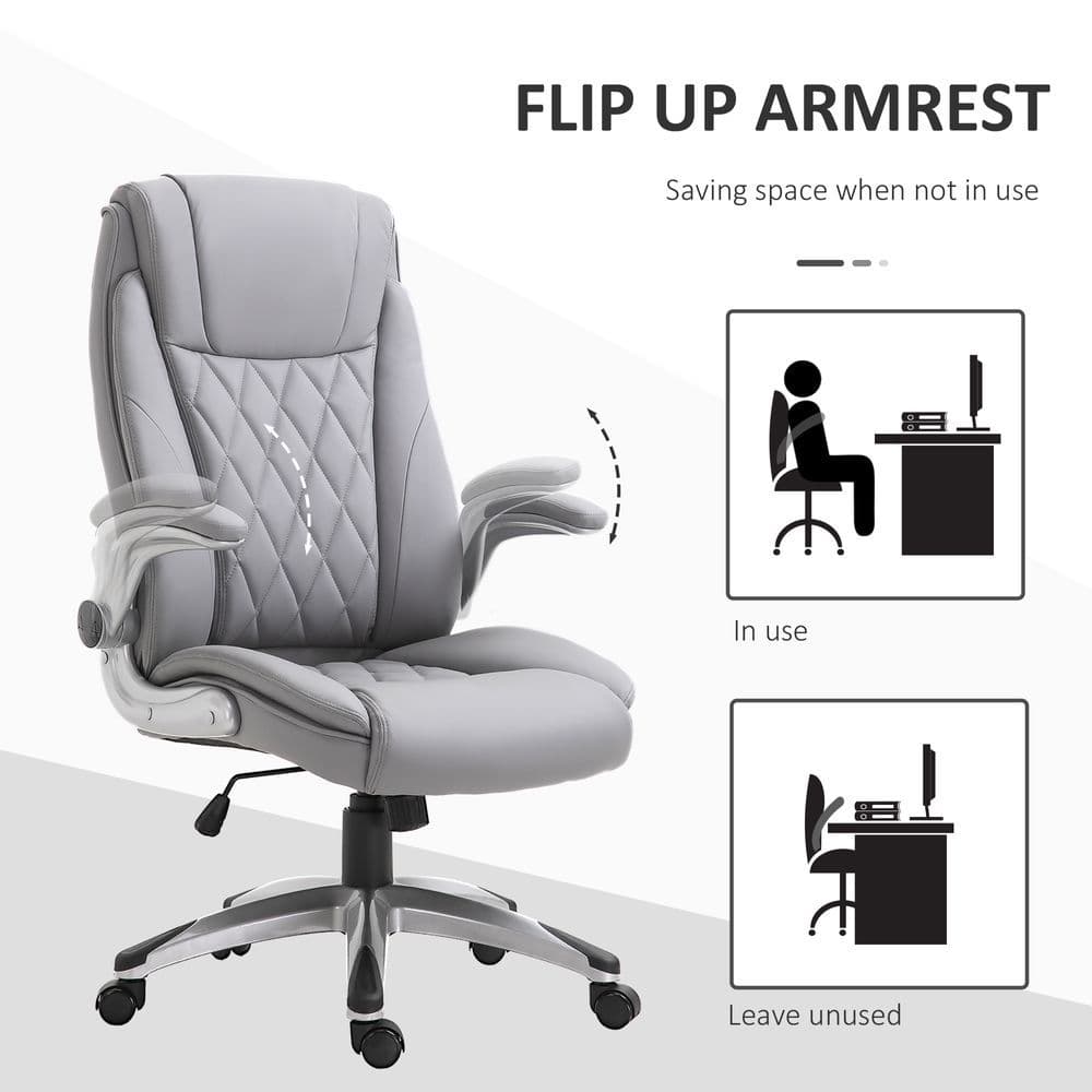image-High Back Executive Office Chair Home Swivel PU Leather Chair, Grey