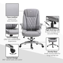 image-High Back Executive Office Chair Home Swivel PU Leather Chair, Grey