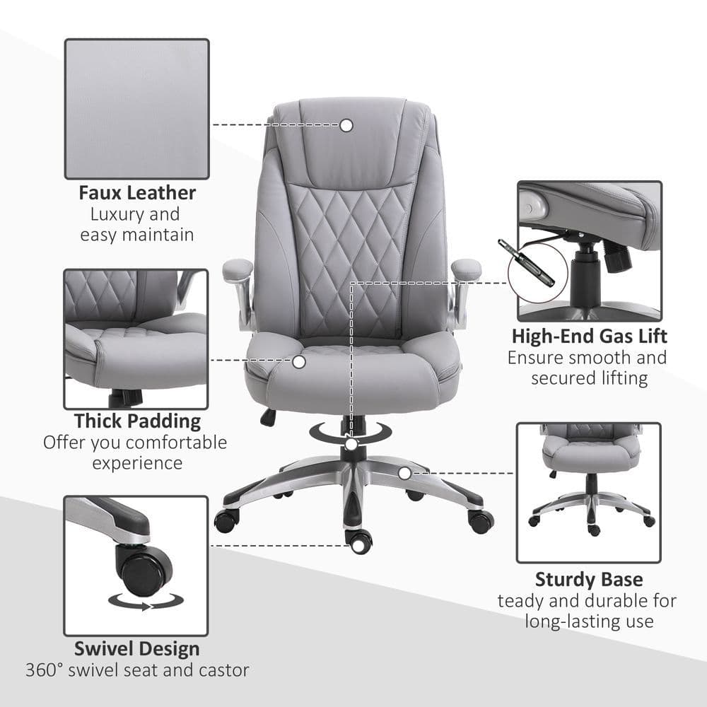 image-High Back Executive Office Chair Home Swivel PU Leather Chair, Grey