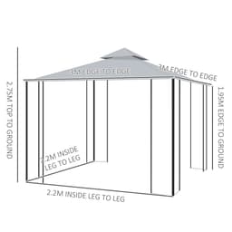 image-3 x 3(m) Garden Gazebo Double Top Gazebo Canopy w/ Curtains Grey Outsunny
