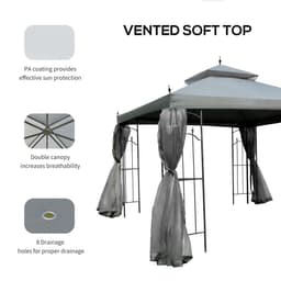 image-3 x 3(m) Garden Gazebo Double Top Gazebo Canopy w/ Curtains Grey Outsunny
