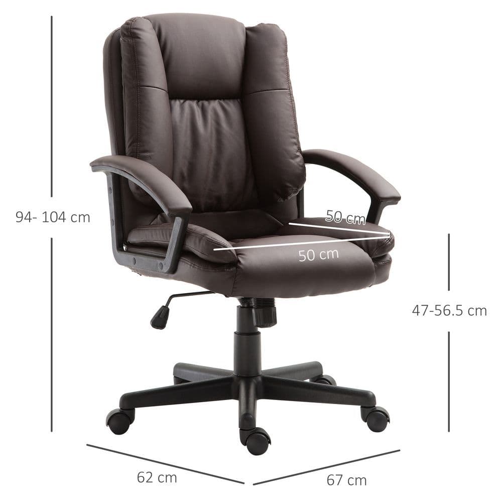 image-Swivel Executive Office Chair Mid Back PU Leather Chair w/ Arm, Brown HOMCOM