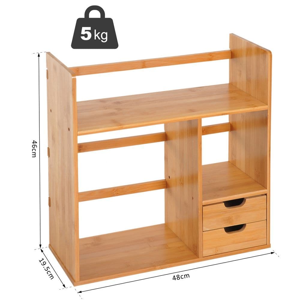 image-Desk Organiser Desktop Bookshelf 180 Degree Rotatable 2 Drawers Bamboo
