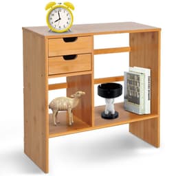 image-Desk Organiser Desktop Bookshelf 180 Degree Rotatable 2 Drawers Bamboo