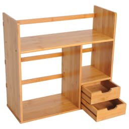 image-Desk Organiser Desktop Bookshelf 180 Degree Rotatable 2 Drawers Bamboo