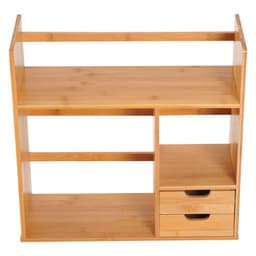 image-Desk Organiser Desktop Bookshelf 180 Degree Rotatable 2 Drawers Bamboo