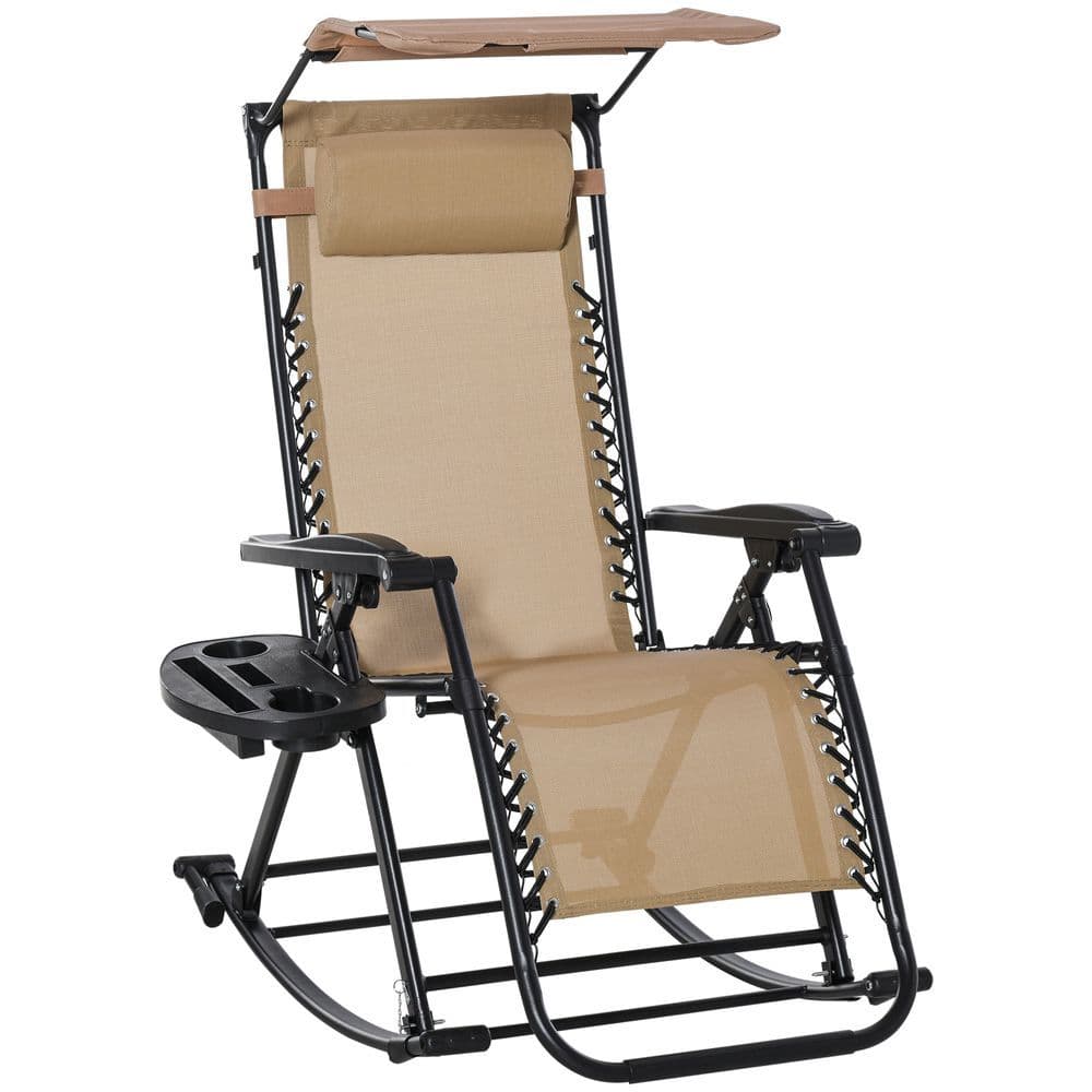 image-Folding Recliner Chair Outdoor Lounge Rocker Zero-Gravity Seat w/ Adjustable