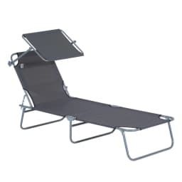 image-Folding Chair Sun Lounger Recliner Seat Sunshade Garden Outdoor Grey