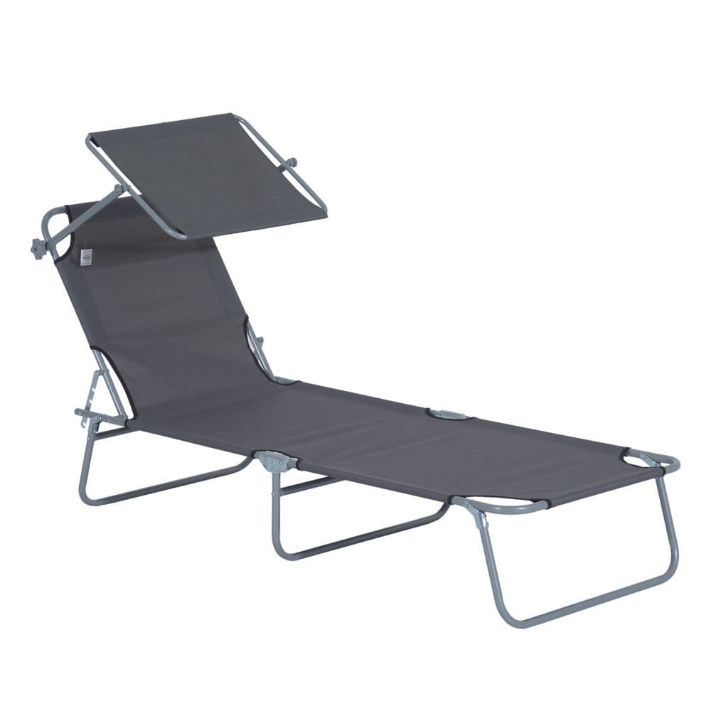 image-Folding Chair Sun Lounger Recliner Seat Sunshade Garden Outdoor Grey