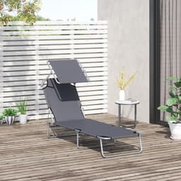 image-Folding Chair Sun Lounger Recliner Seat Sunshade Garden Outdoor Grey