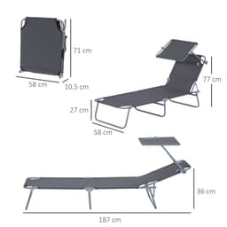image-Folding Chair Sun Lounger Recliner Seat Sunshade Garden Outdoor Grey