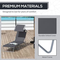 image-Folding Chair Sun Lounger Recliner Seat Sunshade Garden Outdoor Grey