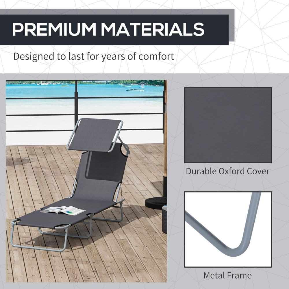 image-Folding Chair Sun Lounger Recliner Seat Sunshade Garden Outdoor Grey