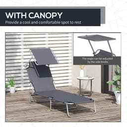 image-Folding Chair Sun Lounger Recliner Seat Sunshade Garden Outdoor Grey
