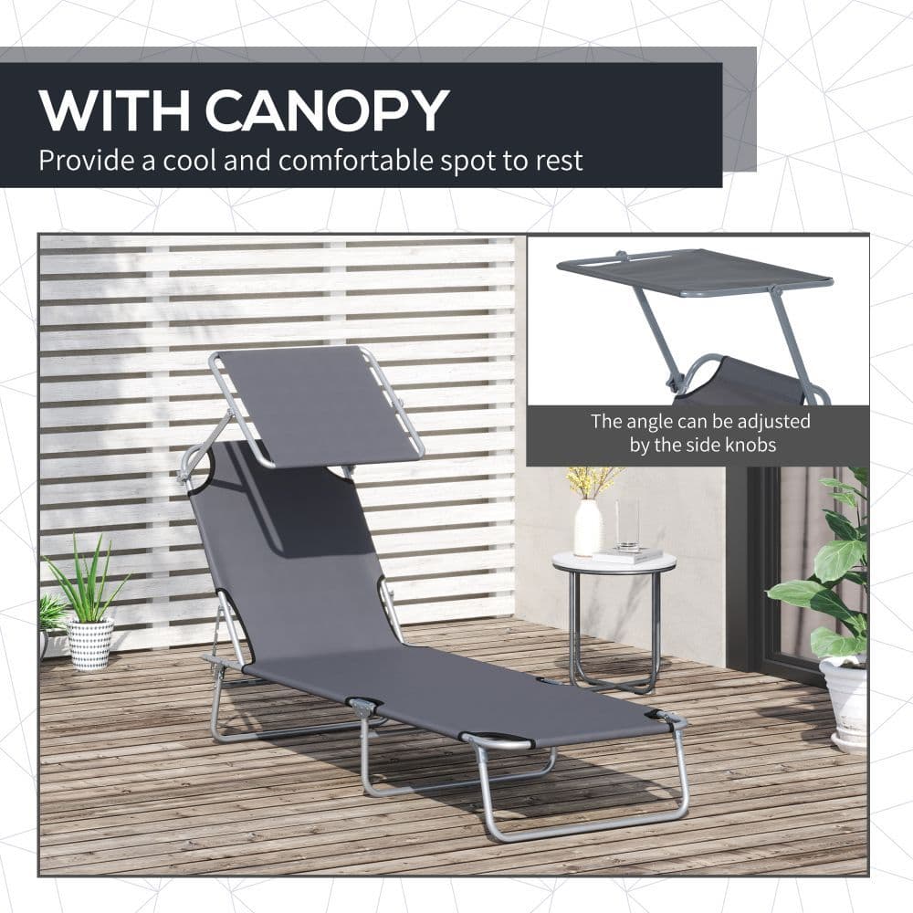 image-Folding Chair Sun Lounger Recliner Seat Sunshade Garden Outdoor Grey