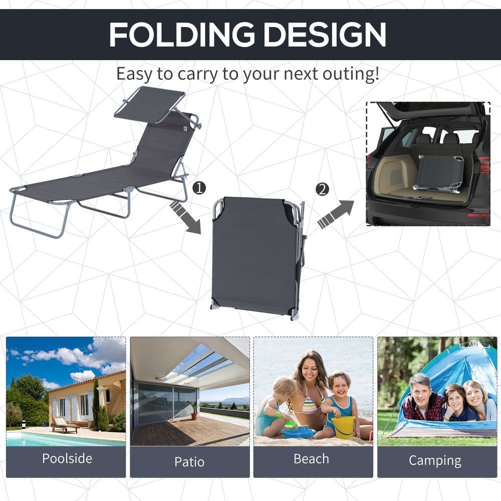 image-Folding Chair Sun Lounger Recliner Seat Sunshade Garden Outdoor Grey