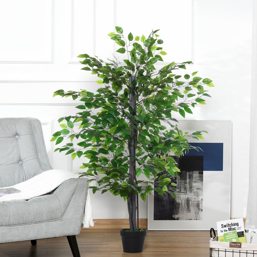 image-145cm Artificial Banyan Plant Faux Decorative Tree Cement Pot Outsunny