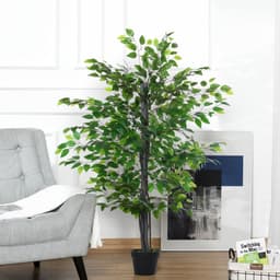 image-145cm Artificial Banyan Plant Faux Decorative Tree Cement Pot Outsunny