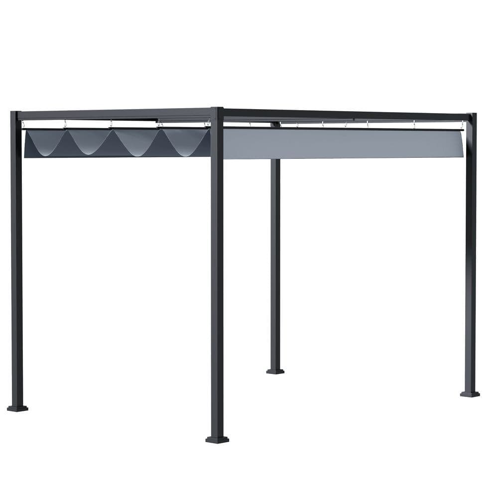 image-4 x 3m Metal Pergola Gazebo Patio Sun Shelter Retractable Canopy Grey Outsunny