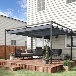 image-4 x 3m Metal Pergola Gazebo Patio Sun Shelter Retractable Canopy Grey Outsunny