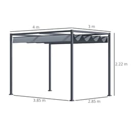 image-4 x 3m Metal Pergola Gazebo Patio Sun Shelter Retractable Canopy Grey Outsunny