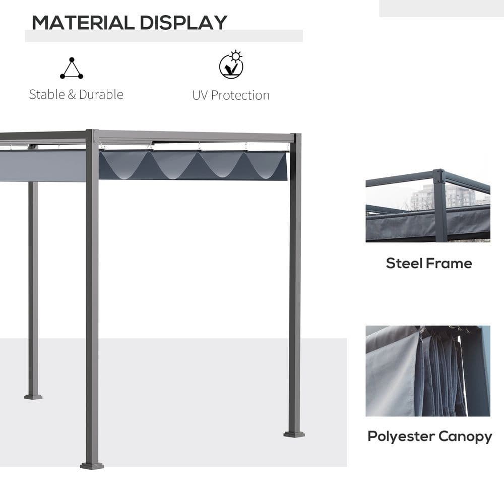 image-4 x 3m Metal Pergola Gazebo Patio Sun Shelter Retractable Canopy Grey Outsunny
