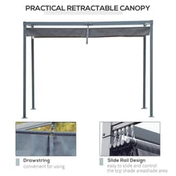 image-4 x 3m Metal Pergola Gazebo Patio Sun Shelter Retractable Canopy Grey Outsunny