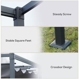 image-4 x 3m Metal Pergola Gazebo Patio Sun Shelter Retractable Canopy Grey Outsunny
