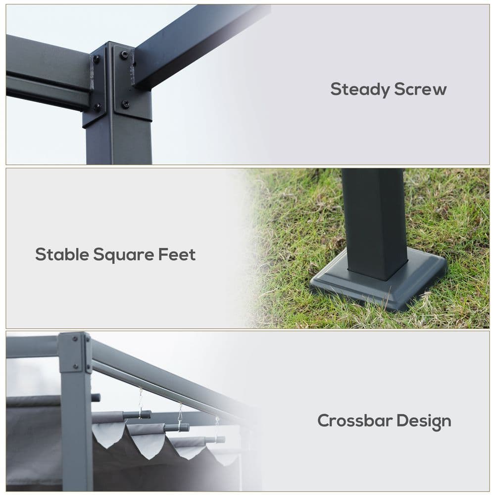 image-4 x 3m Metal Pergola Gazebo Patio Sun Shelter Retractable Canopy Grey Outsunny