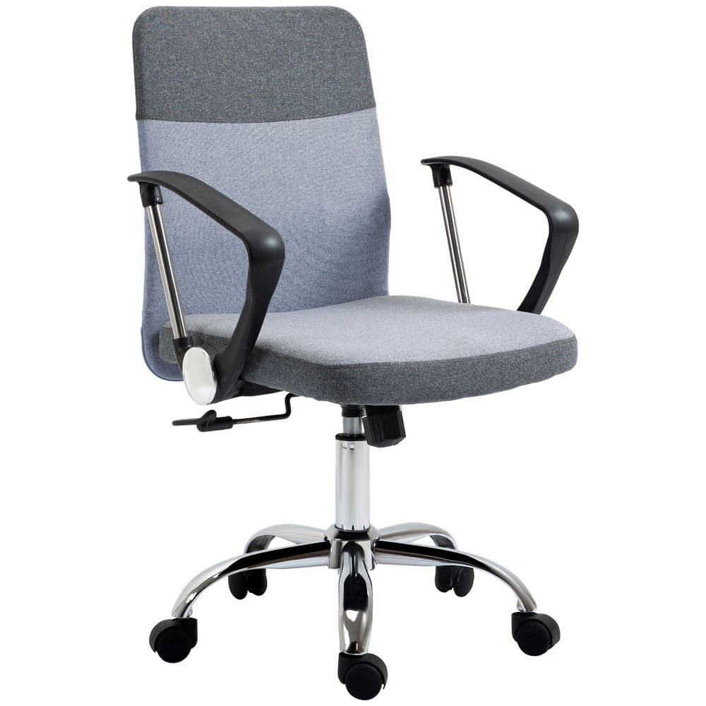 image-Office Chair Linen Swivel Desk Chair Home Study Rocker w/ Wheel, Grey Vinsetto