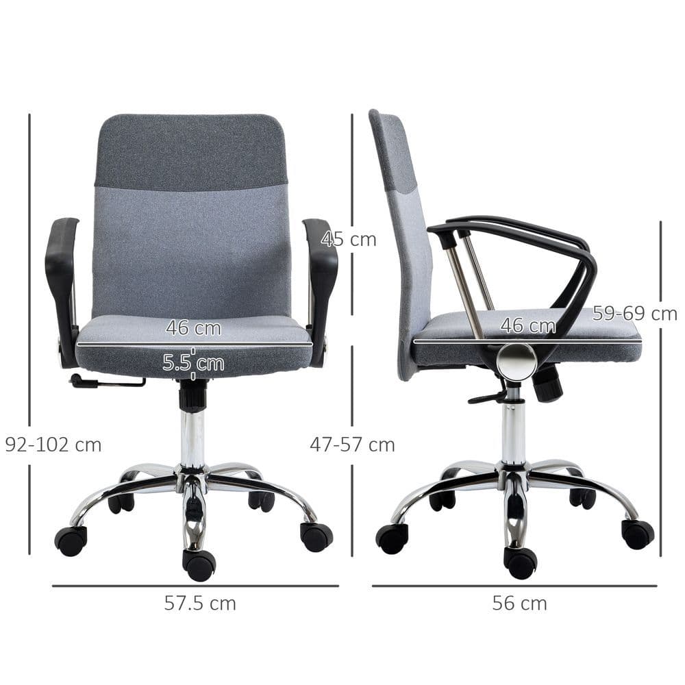 image-Office Chair Linen Swivel Desk Chair Home Study Rocker w/ Wheel, Grey Vinsetto