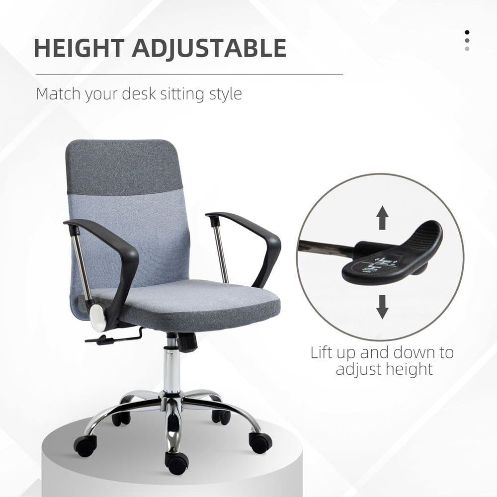 image-Office Chair Linen Swivel Desk Chair Home Study Rocker w/ Wheel, Grey Vinsetto