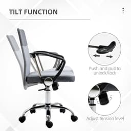 image-Office Chair Linen Swivel Desk Chair Home Study Rocker w/ Wheel, Grey Vinsetto