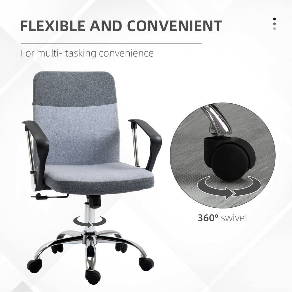 image-Office Chair Linen Swivel Desk Chair Home Study Rocker w/ Wheel, Grey Vinsetto