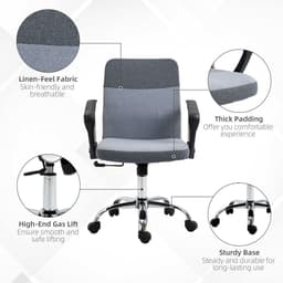 image-Office Chair Linen Swivel Desk Chair Home Study Rocker w/ Wheel, Grey Vinsetto