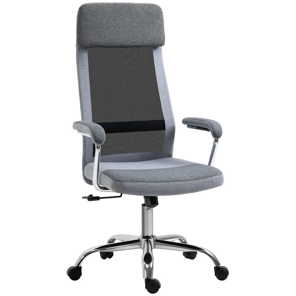 image-Office Chair Mesh High Back Swivel Task Home Desk Chair w/ Arm, Grey Vinsetto