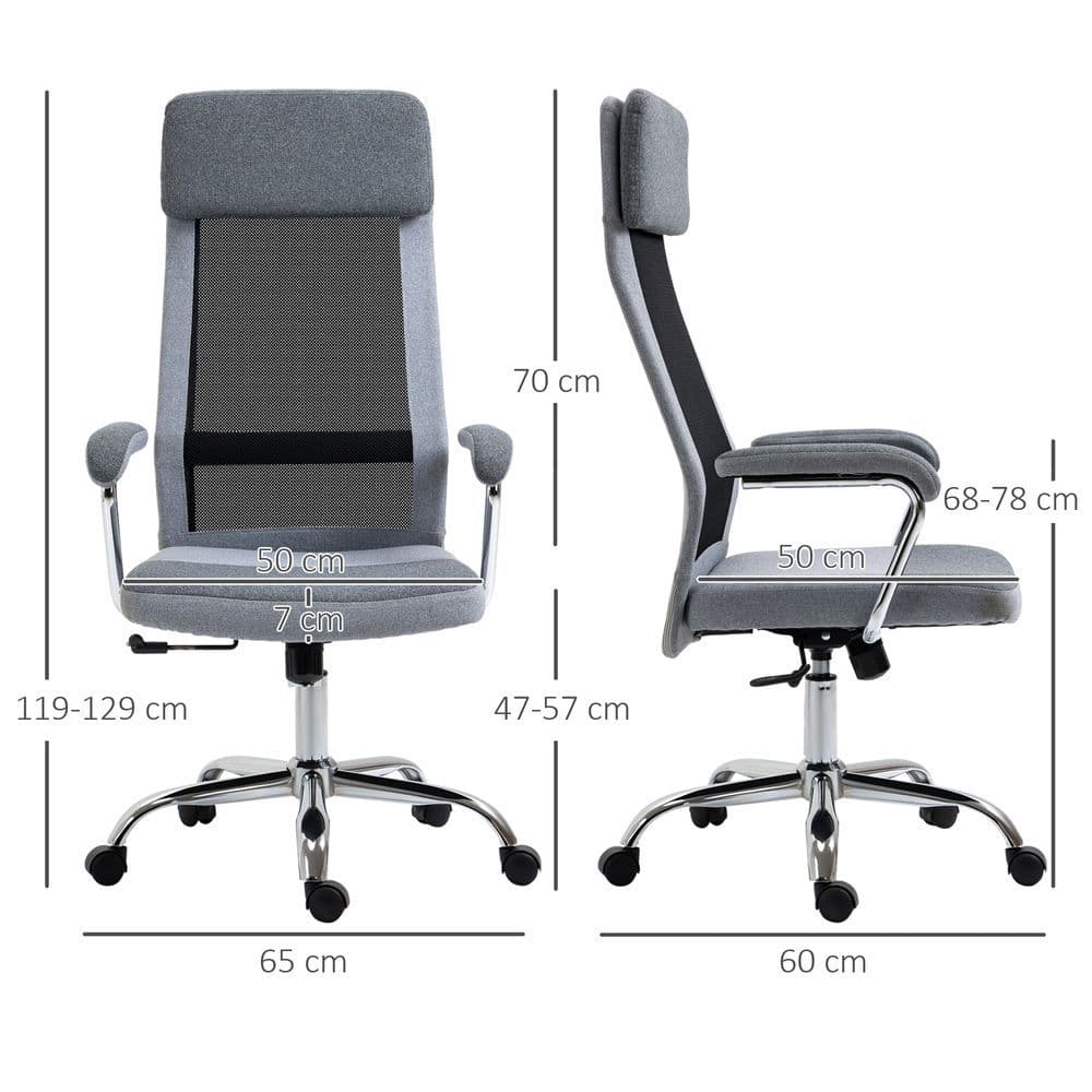 image-Office Chair Mesh High Back Swivel Task Home Desk Chair w/ Arm, Grey Vinsetto