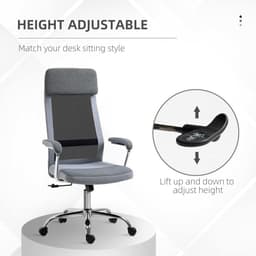 image-Office Chair Mesh High Back Swivel Task Home Desk Chair w/ Arm, Grey Vinsetto