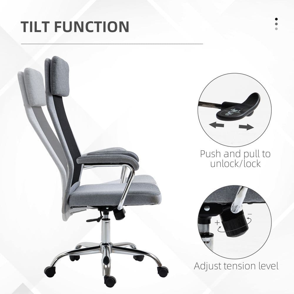 image-Office Chair Mesh High Back Swivel Task Home Desk Chair w/ Arm, Grey Vinsetto