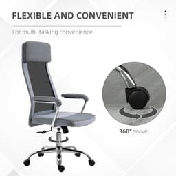image-Office Chair Mesh High Back Swivel Task Home Desk Chair w/ Arm, Grey Vinsetto