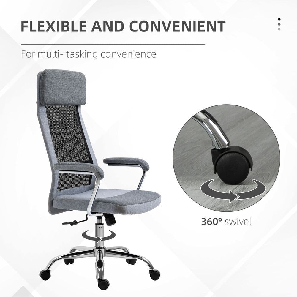 image-Office Chair Mesh High Back Swivel Task Home Desk Chair w/ Arm, Grey Vinsetto