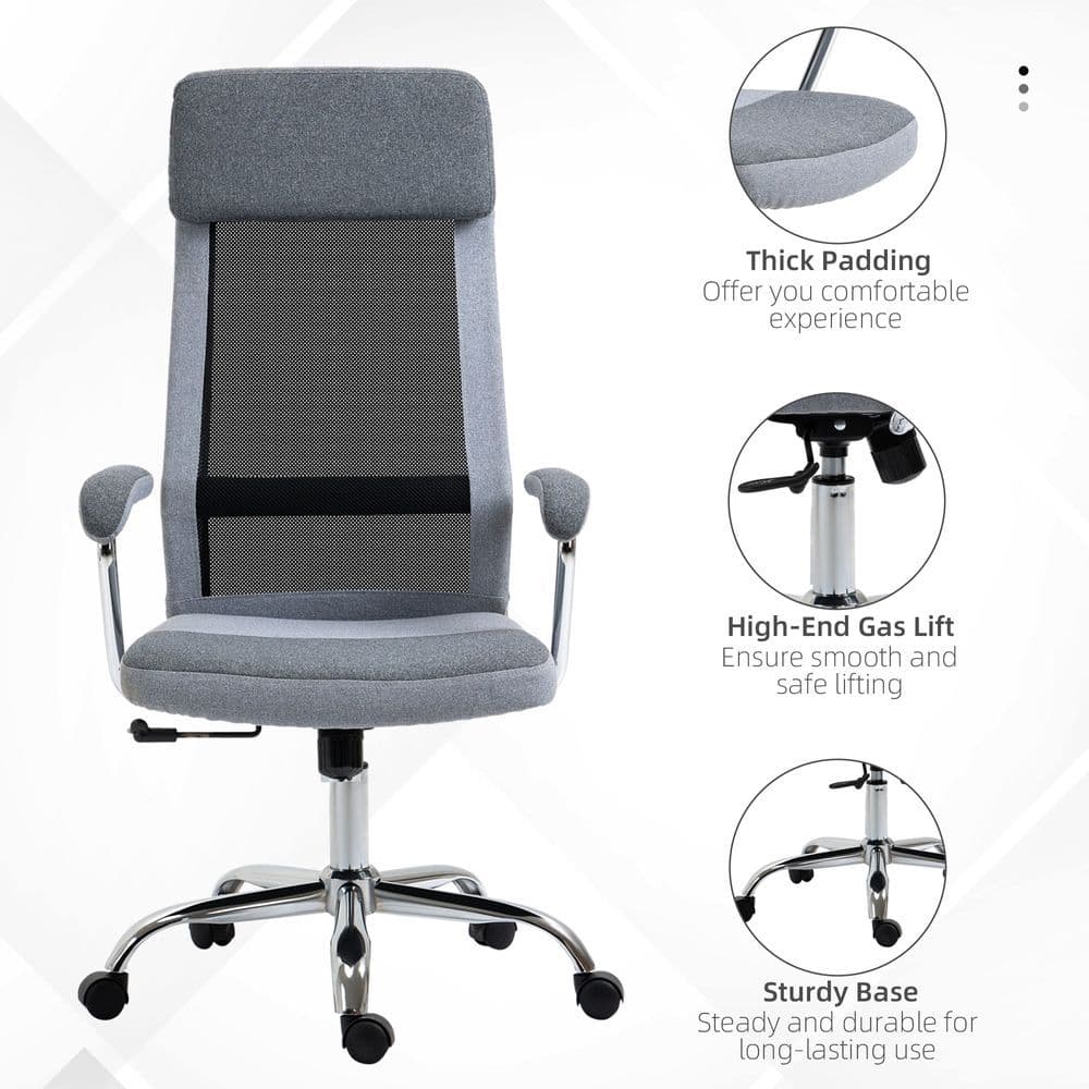 image-Office Chair Mesh High Back Swivel Task Home Desk Chair w/ Arm, Grey Vinsetto