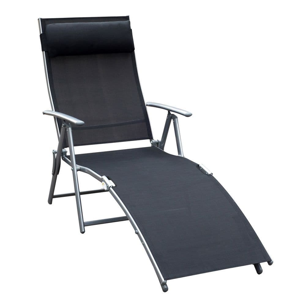 image-Sun Lounger Recliner Foldable 7 Levels Textilene Black Patio