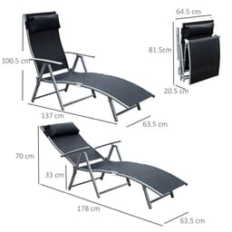 image-Sun Lounger Recliner Foldable 7 Levels Textilene Black Patio