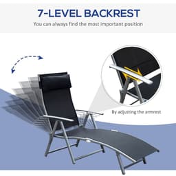 image-Sun Lounger Recliner Foldable 7 Levels Textilene Black Patio