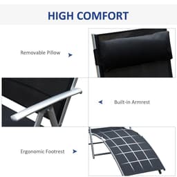 image-Sun Lounger Recliner Foldable 7 Levels Textilene Black Patio